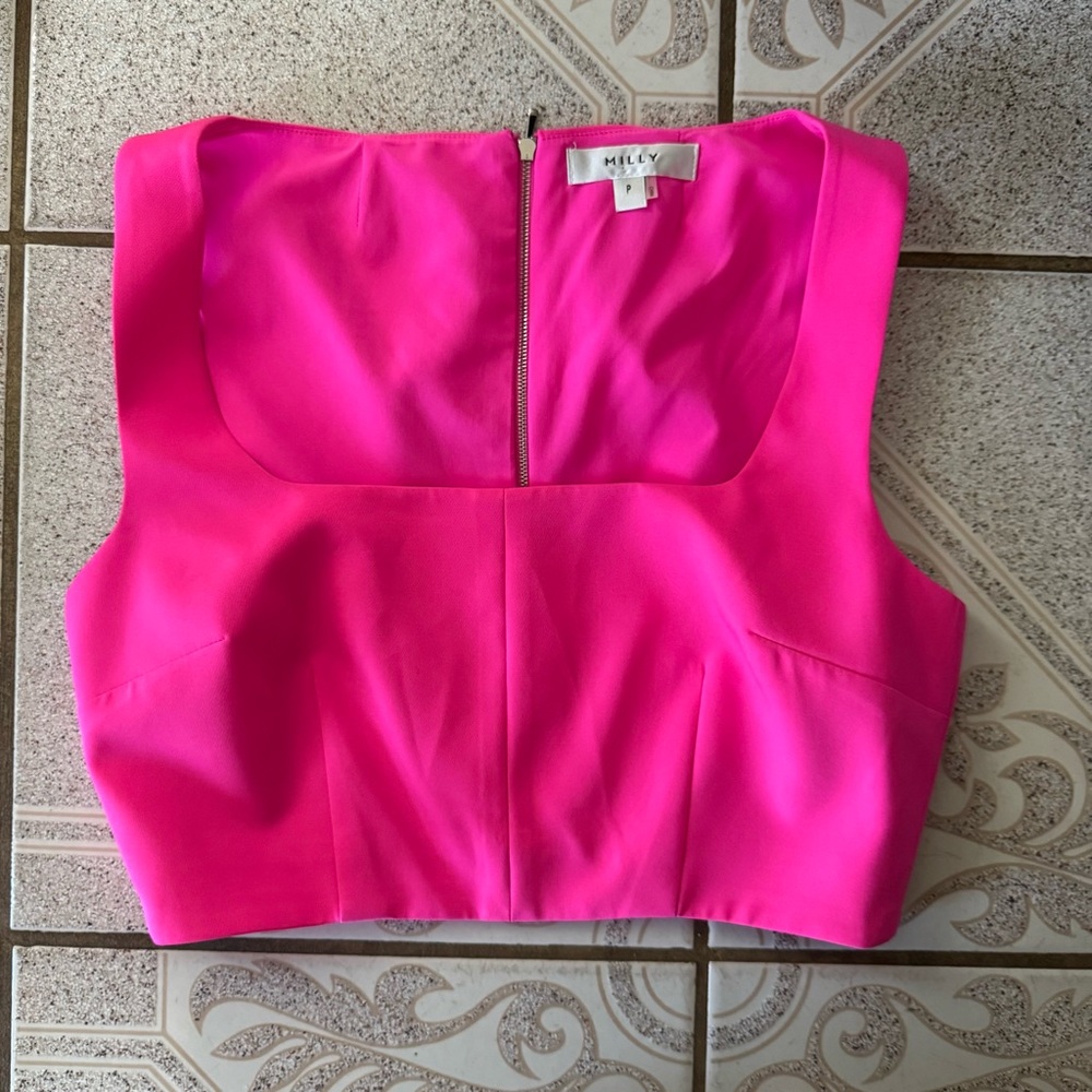Milly Pink Crop Top square neck tank